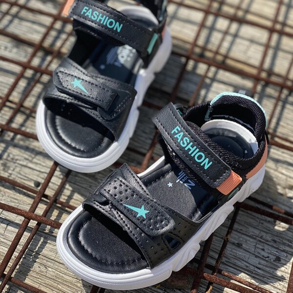 

Boys Letter Graphic Velcro Strap Sandals, Black