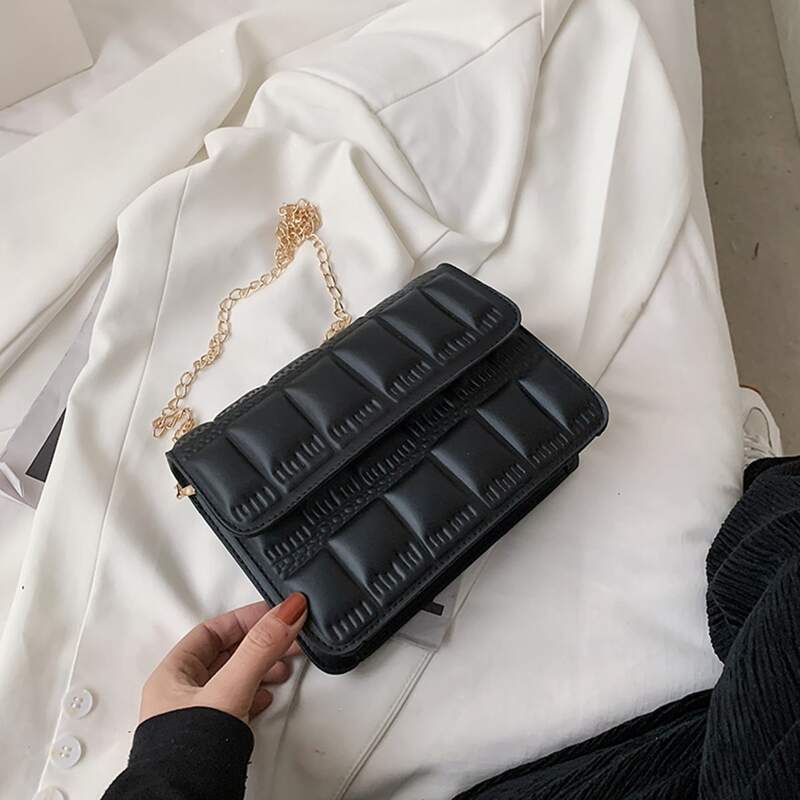 

Quilted Chain Crossbody Bag, Black