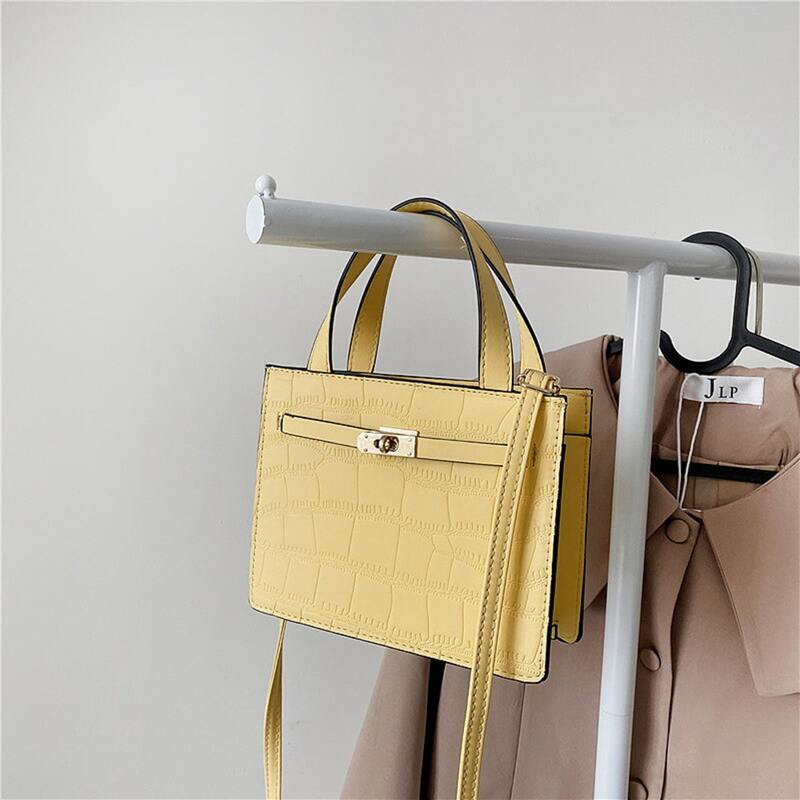 

Croc Embossed Satchel Bag, Yellow