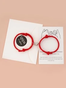 2pcs Magnetic Detail Couple Bracelet - Red - View 1