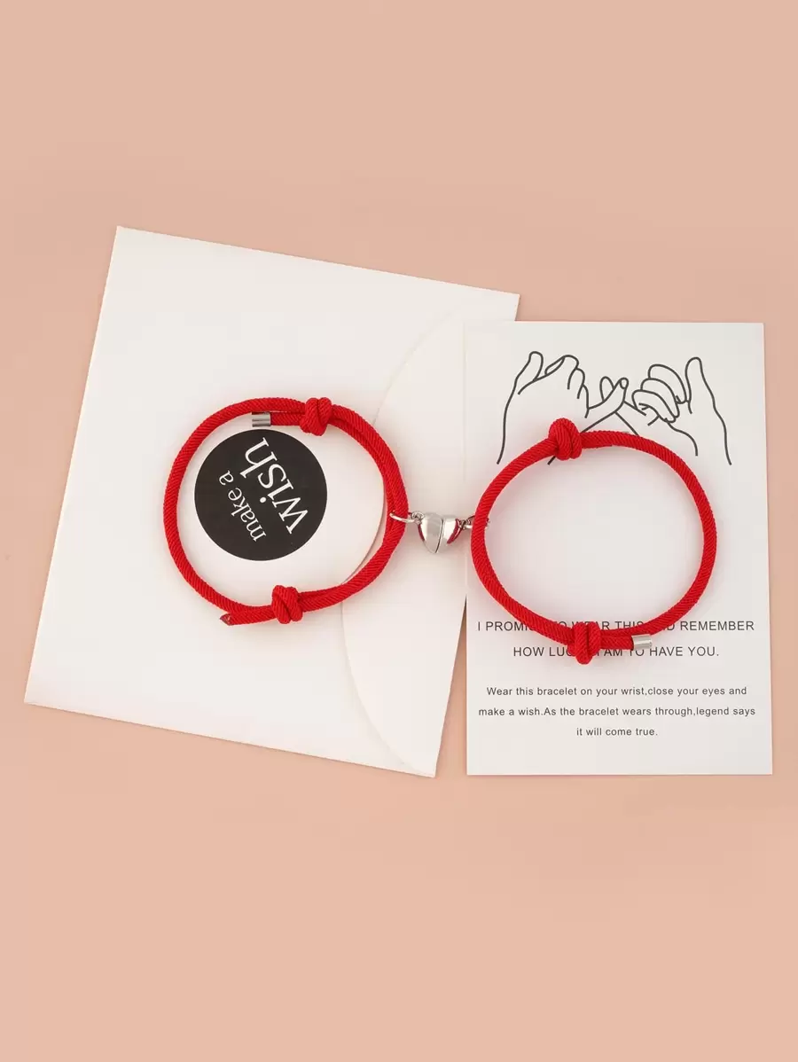 2pcs Magnetic Detail Couple Bracelet - Red - View 1