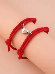 2pcs Magnetic Detail Couple Bracelet - Red - View 2