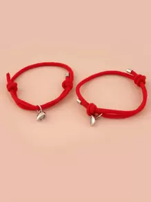 2pcs Magnetic Detail Couple Bracelet - Red - View 3