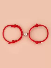 2pcs Magnetic Detail Couple Bracelet - Red - View 4