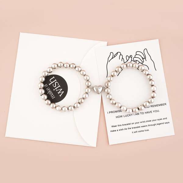 

2pcs Magnetic Detail Couple Bracelet, Silver