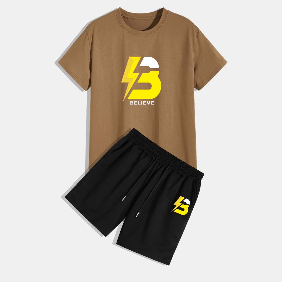 

Guys Letter Graphic Tee With Drawstring Waist Shorts, Multicolor