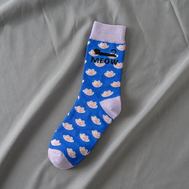 

Cartoon Cat Claw Crew Socks, Blue
