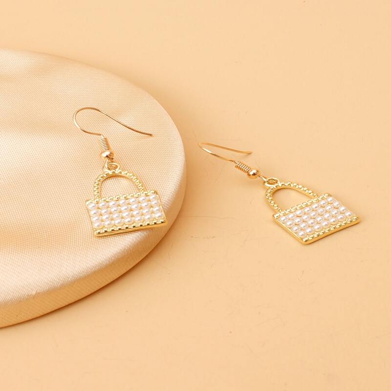 

Faux Pearl Lock Drop Earrings, Gold