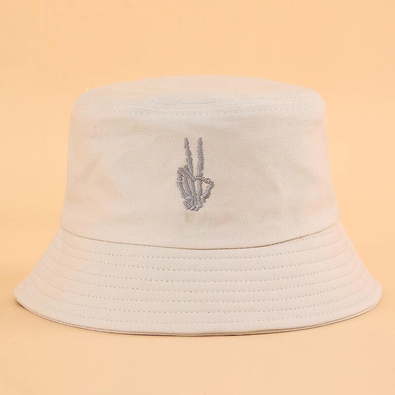 

Gesture Embroidery Bucket Hat, Beige