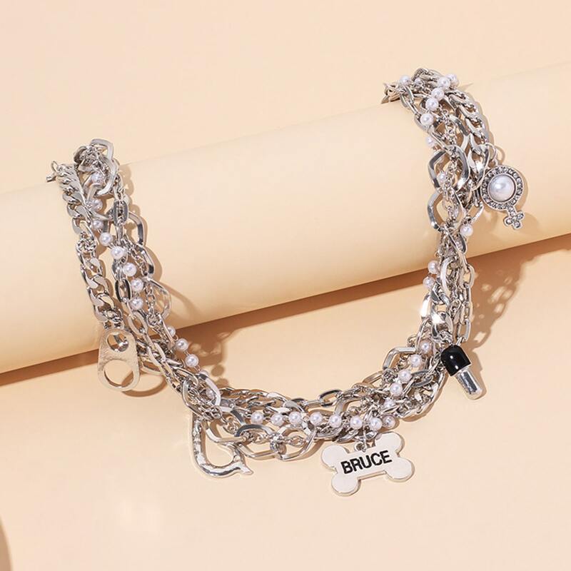 

Faux Pearl Layered Chain Necklace, Silver