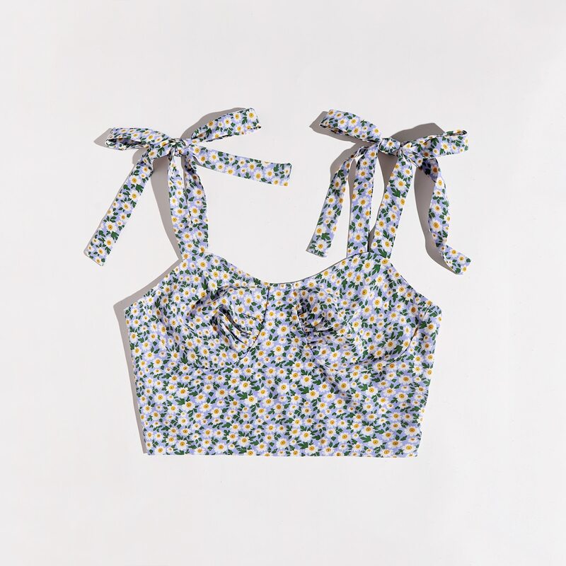 

Daisy Tie Shoulder Crop Cami, Multicolor