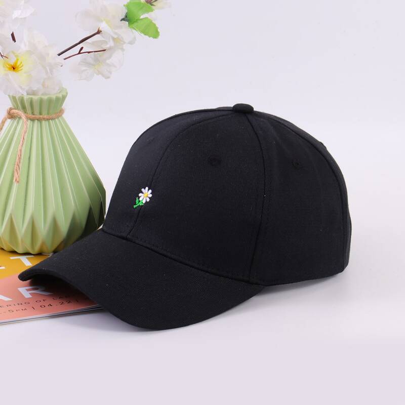 

Floral Embroidery Baseball Cap, Black