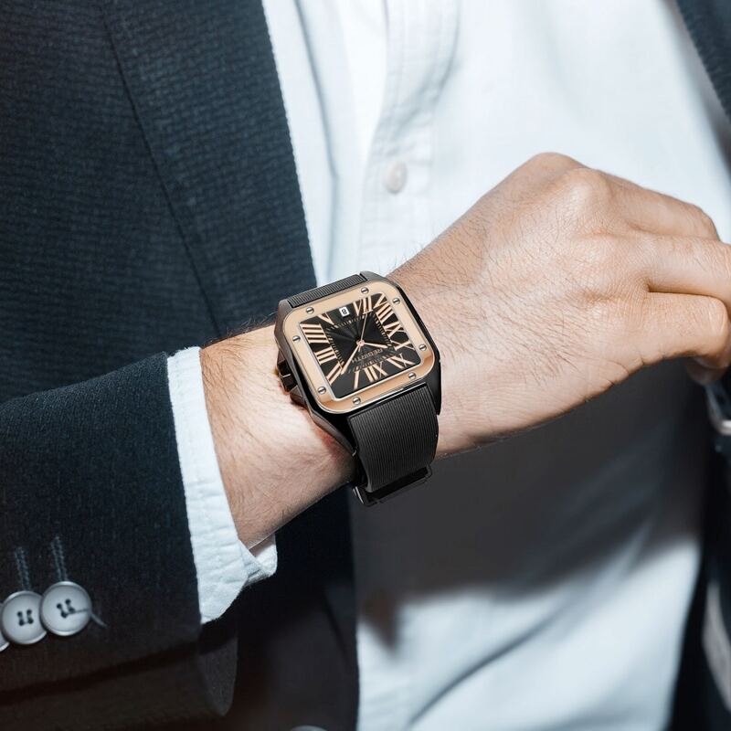 

Guys Rubber Strap Square Pointer Date Watch