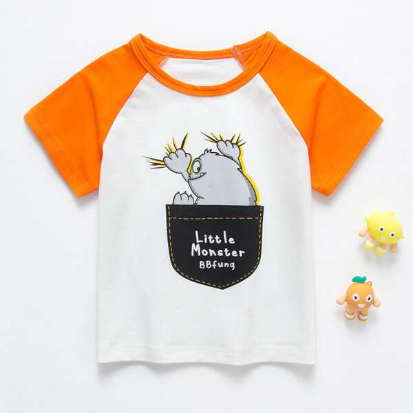 

Toddler Boys Letter & Cartoon Graphic Baseball Tee, White