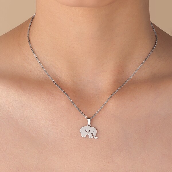 

Elephant Charm Necklace, Silver