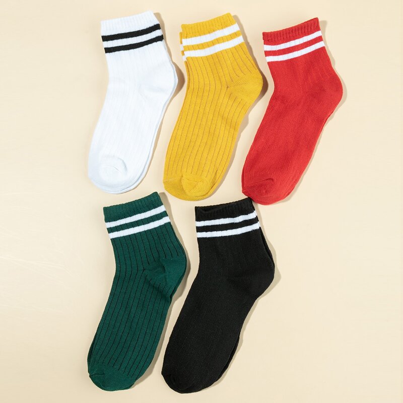 

5pairs Striped Crew Socks, Multicolor