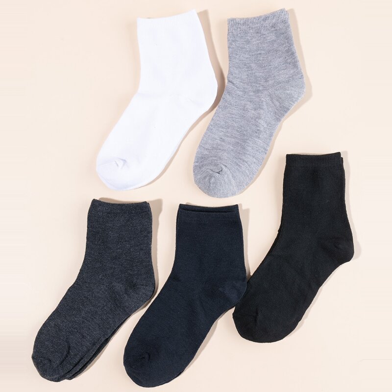 

5pairs Solid Crew Socks, Multicolor