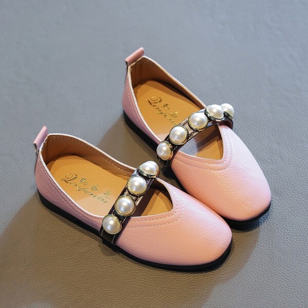 

Toddler Girls Faux Pearl Decor Flats, Baby pink