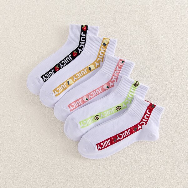 

5pairs Letter Graphic Crew Socks, Multicolor