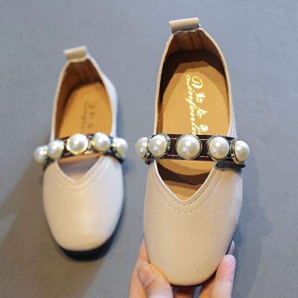 

Toddler Girls Faux Pearl Decor Flats, Beige