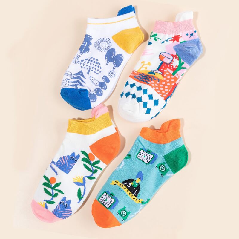 

4pairs Cartoon Ankle Socks, Multicolor