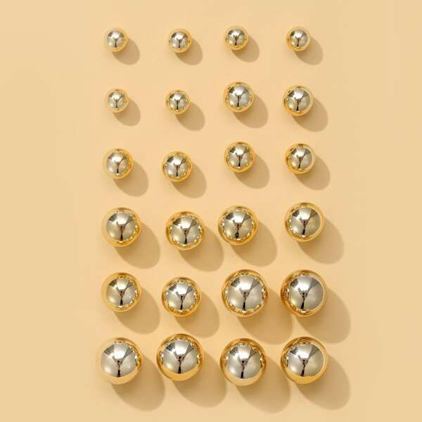

12pairs Round Ball Stud Earrings, Gold