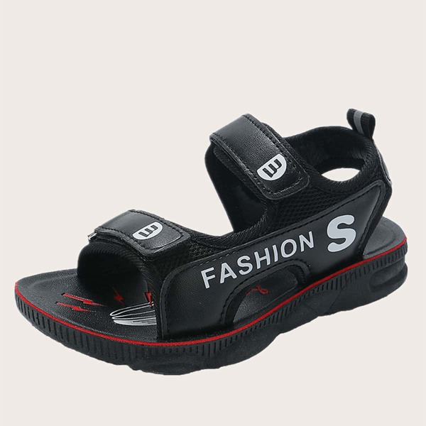 

Boys Letter Graphic Cut-out Velcro Strap Sandals, Black