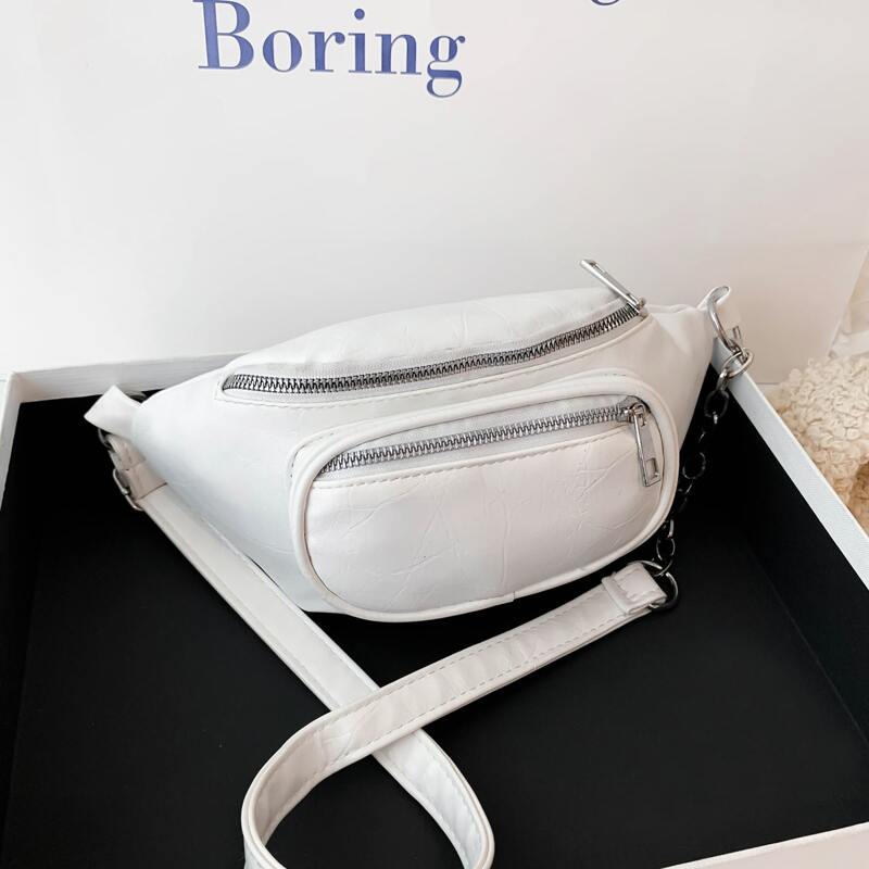 

Solid Pocket Front Fanny Pack, White