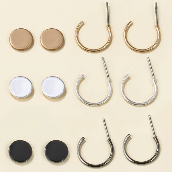 

6pairs Round Decor Earrings, Multicolor