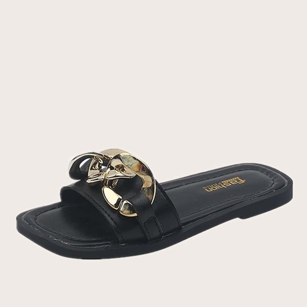 

Girls Chain Decor Slides, Black