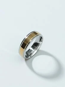 時尚流行男士雙色戒指合金，適合珠寶禮物和時尚外觀 - 金黃色 - 查看 2