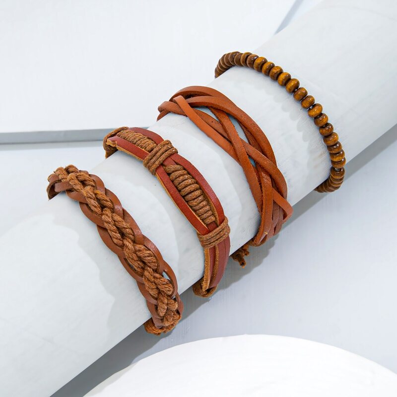 

4pcs Guys Braided Bracelet, Brown