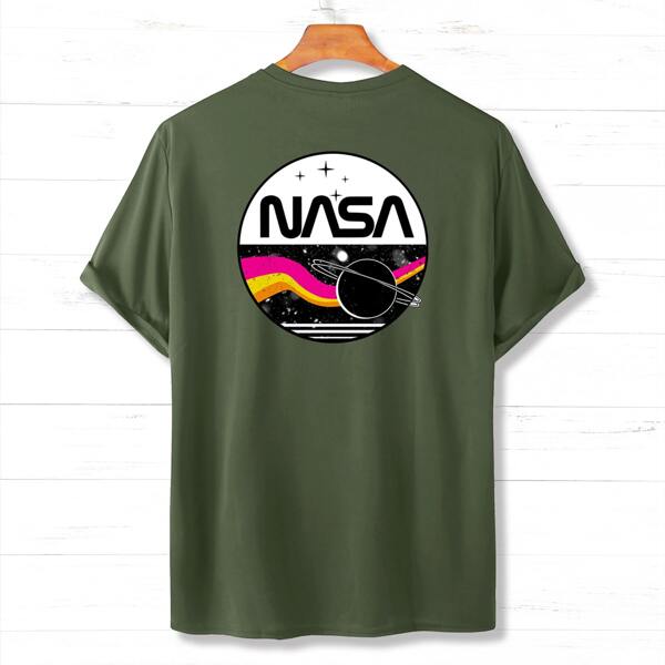 

Men Letter And Galaxy Print Tee, Army green
