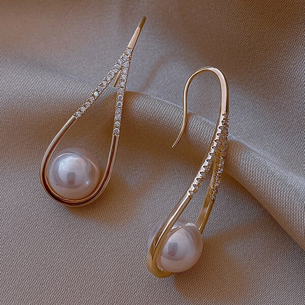 

Faux Pearl Decor Drop Earrings, Gold