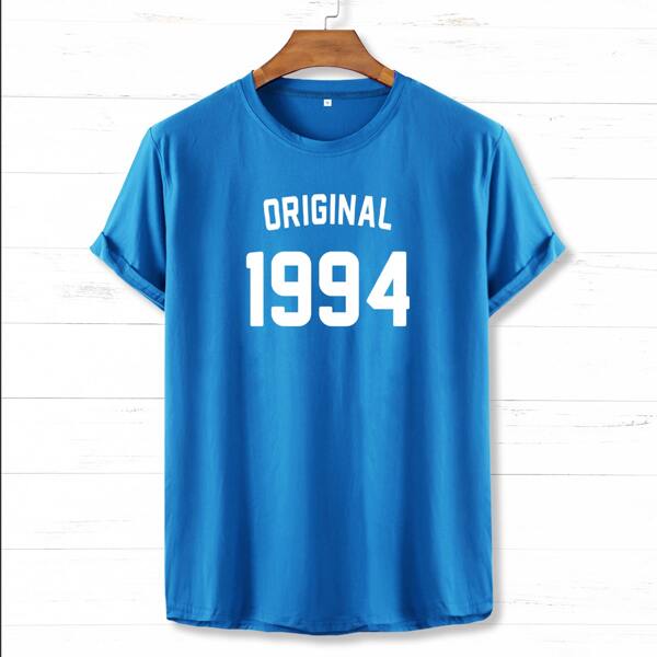 

Men Letter Graphic Round Neck Tee, Blue