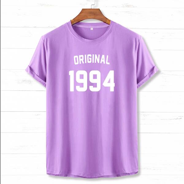 

Men Letter Graphic Round Neck Tee, Lilac purple