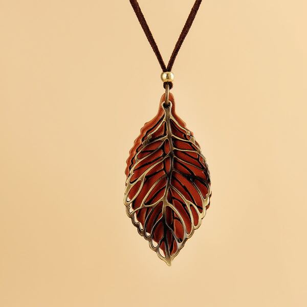 

Leaf Charm Necklace, Orange