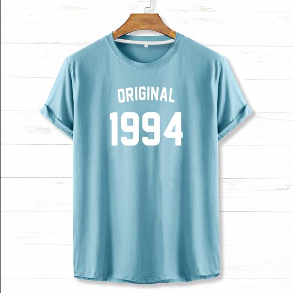 

Men Letter Graphic Round Neck Tee, Blue