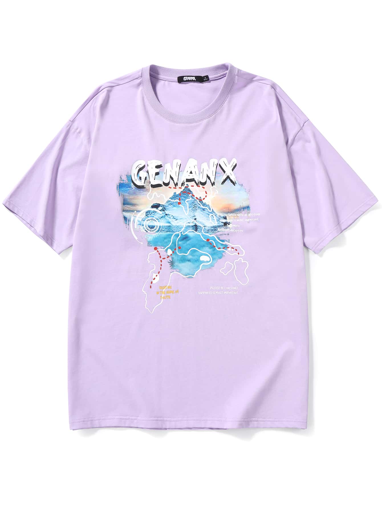 Camiseta De Hombro Caído Y Gráfico De Letras Para Hombre - Lila Púrpura - Ver 1