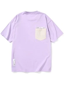 Camiseta De Hombro Caído Y Gráfico De Letras Para Hombre - Lila Púrpura - Ver 2