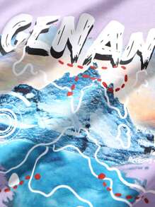 Camiseta De Hombro Caído Y Gráfico De Letras Para Hombre - Lila Púrpura - Ver 4