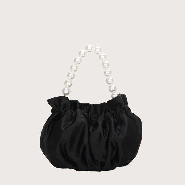 

Girls Faux Pearl Decor Ruched Bag, Black
