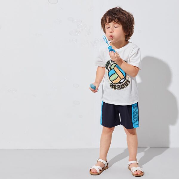 

Toddler Boys Letter and Ball Print Tee and Track Shorts Set, Multicolor