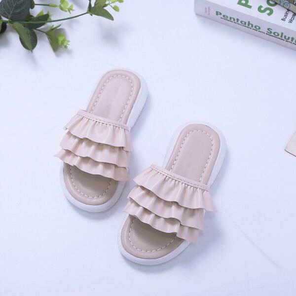 

Girls Ruffle Design Slides, Beige