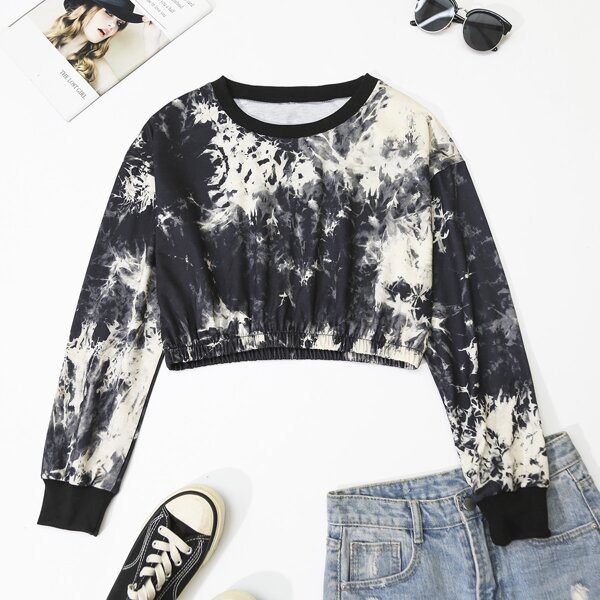 

Tie Dye Crop Sweatshirt, Black and white
