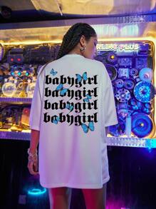 SHEIN Unity Áo thun oversize in chữ và bướm - trắng - Xem 2