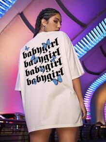 SHEIN Unity Áo thun oversize in chữ và bướm - trắng - Xem 3
