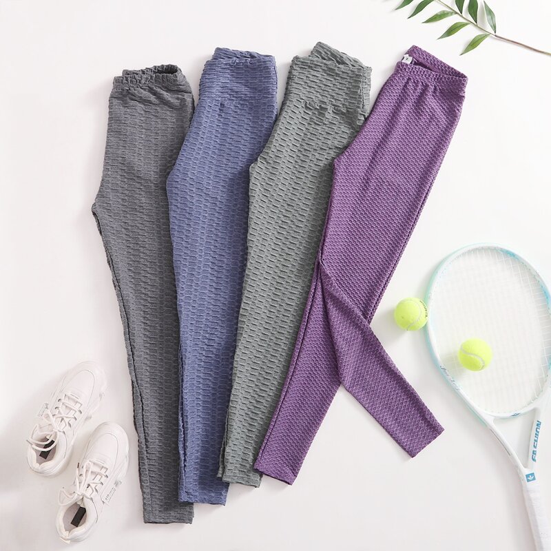 

4pcs Solid Textured Sports Leggings, Multicolor