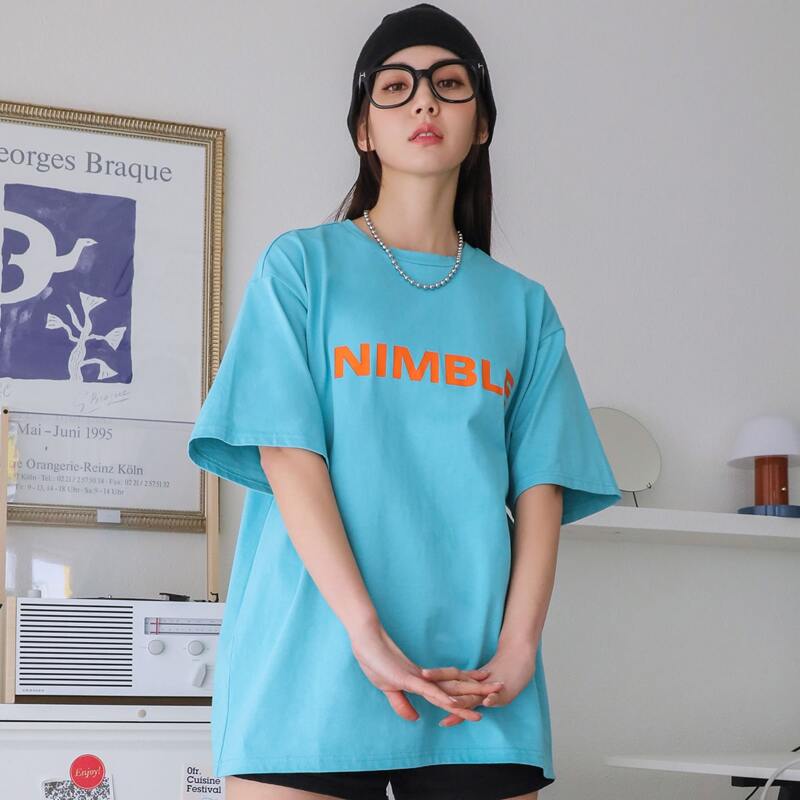 

Letter Graphic Drop Shoulder Tee, Mint blue
