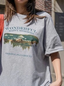 DAZY Áo thun Đồ họa Giải trí - Xám - Xem 3